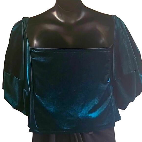 NWOT State Forest Green Velvet Off-The-Shoulder Bell Sleeve Top Size Medium - Picture 5 of 6